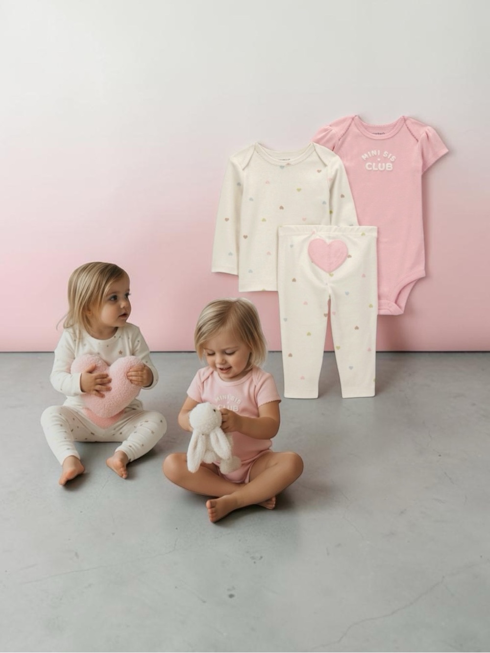 Carter's Pink & Cream Heart Print 3-Piece Bodysuit and Pant Set